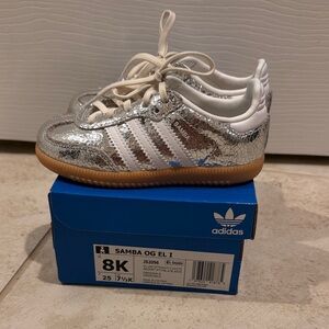 adidas Toddler Samba Metallic Silver Lace-Up Sneakers
